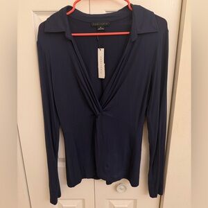 Sanctuary Navy Twist-Front Long-Sleeve Top